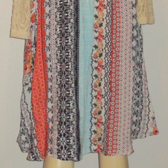 Patchwork Dress Lightweight Multicolor Off White Ivory Lace Sleeves S Hippee - Picture 10 of 12